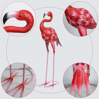 Flamingo-Gartenstatuen Metall 2 Stück große rote Außenstatue