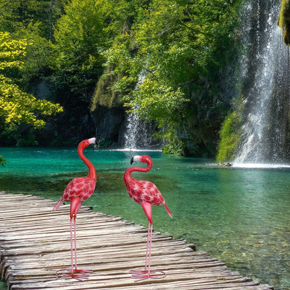 Große Flamingo Gartenstatuen 2 Stück Metall Außenstatuen
