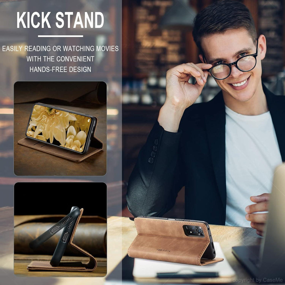 CaseMe Xiaomi Redmi Note 11 Pro 5G/4G Leder Klapphülle Braun