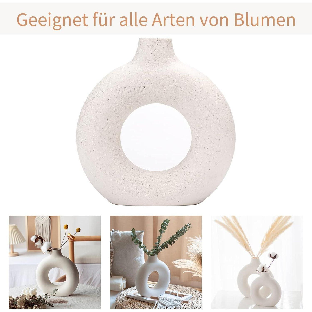Keramik Vase Donut Design, Beige, Größe M