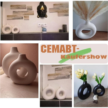 Keramik Vase Donut Design, Beige, Größe M