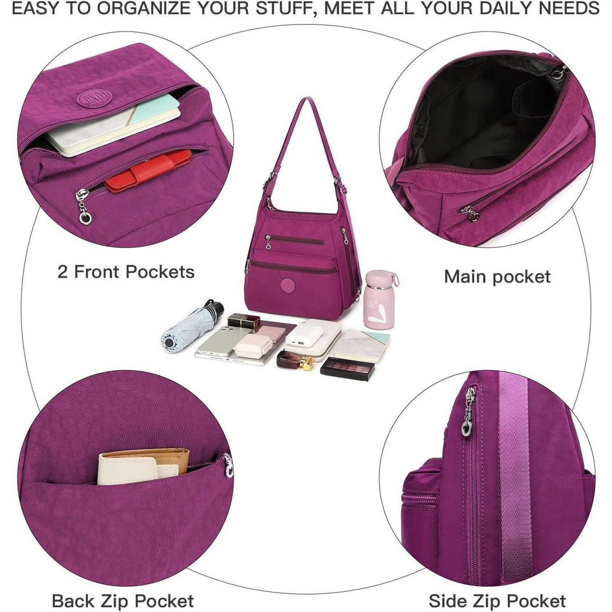 Damen Rucksack 3in1 Wasserdicht Anti-Diebstahl Violett