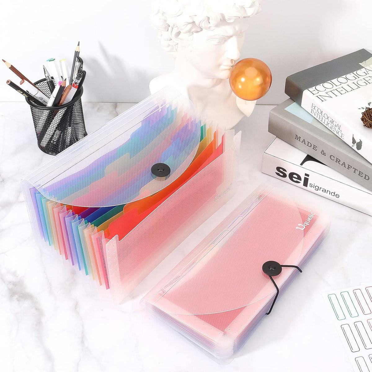 Uquelic Ordnungsmappe 13 Fächer Kunststoff Organizer Transparent 2 Stk