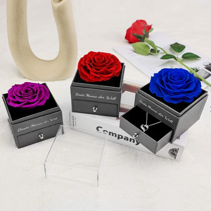 Muttertag Geschenk Ewige Rose mit Halskette in Geschenkbox