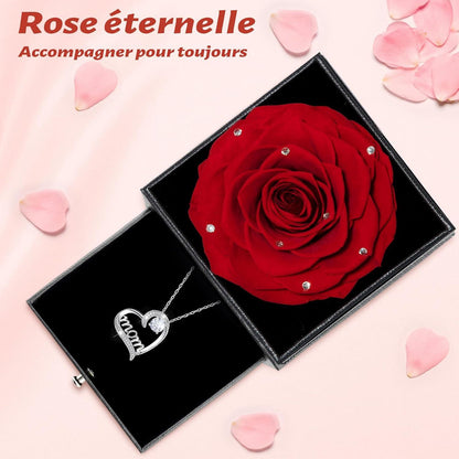 Ewige Rose Geschenkbox mit Mama Halskette, 925 Silber