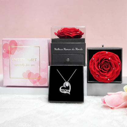 Ewige Rose Geschenk für Mama mit 925 Sterling Silber Halskette - Muttertagsgeschenk