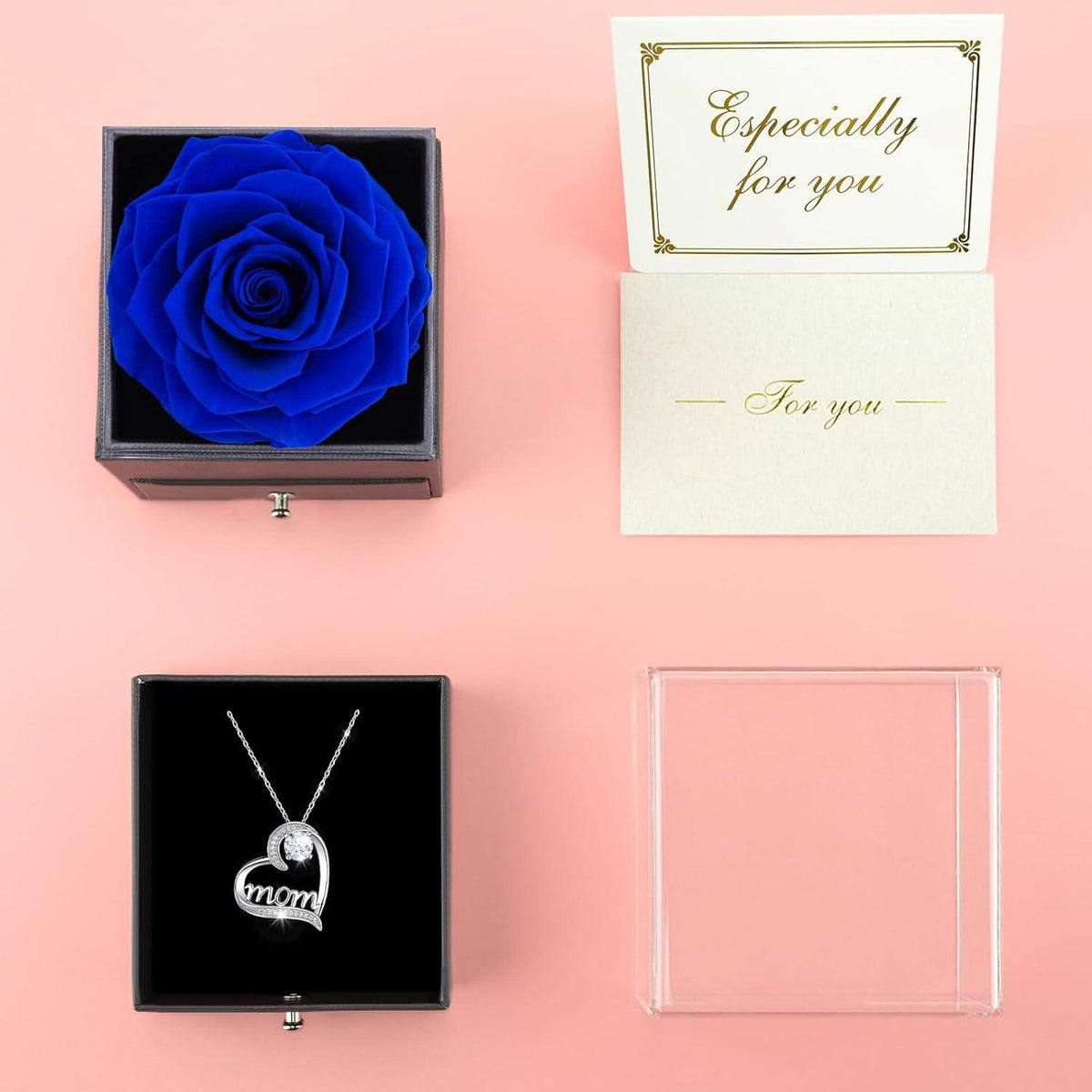 Ewige Rose Geschenk Mama, 925 Sterlingsilber Mom Halskette Blau