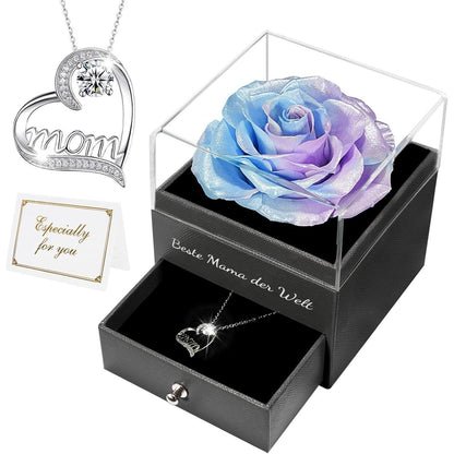 Muttertag Geschenk: Ewige Rose & Halskette Set Blau