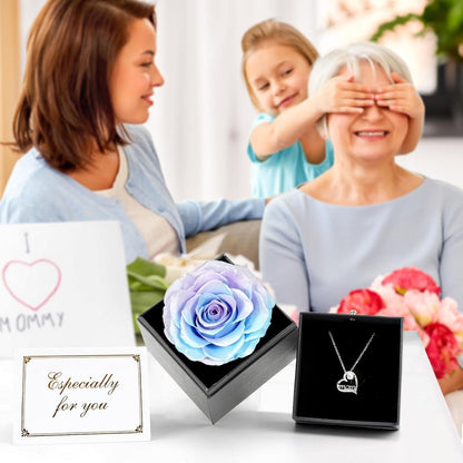 Muttertag Geschenk: Ewige Rose & Halskette Set Blau