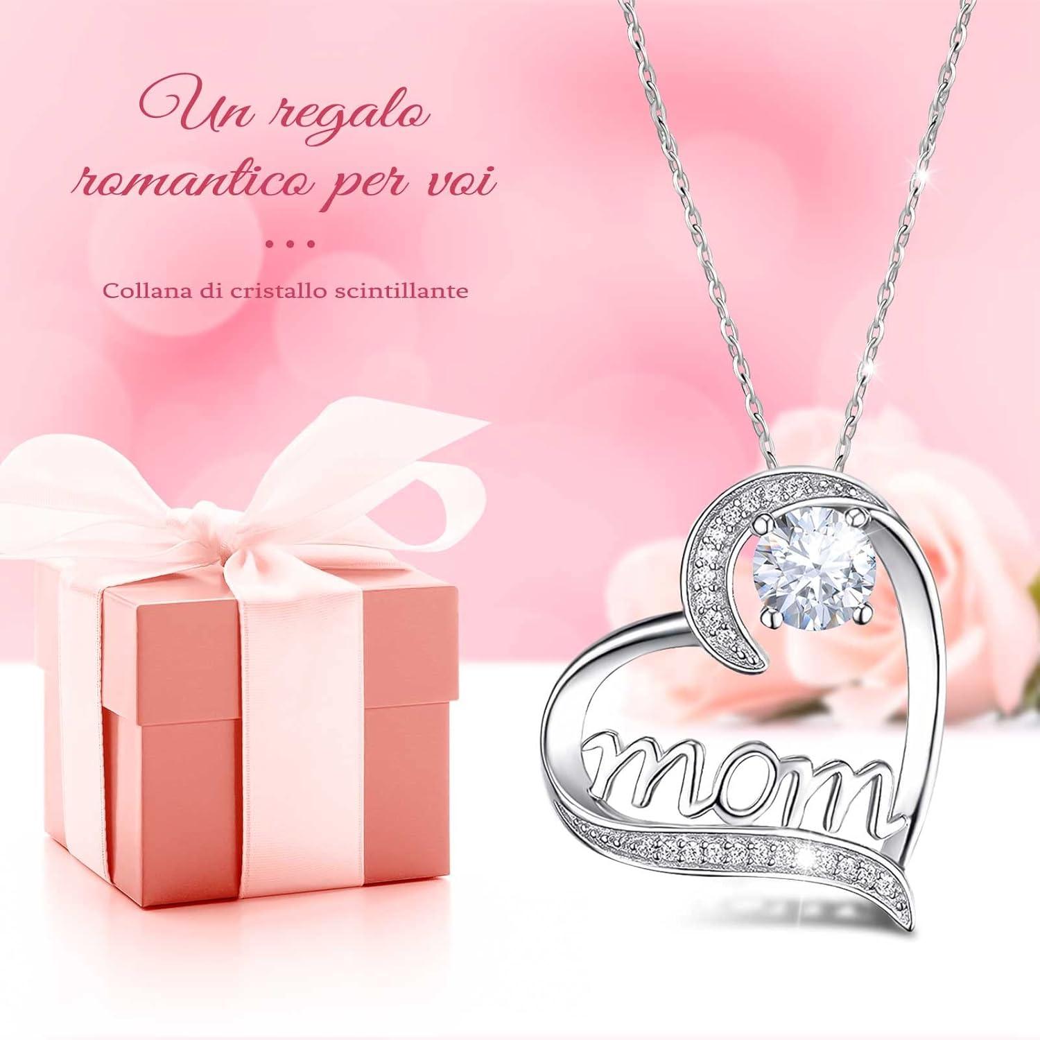 Ewige Muttertagsgeschenk Rose & Mom Halskette Kristall Rot