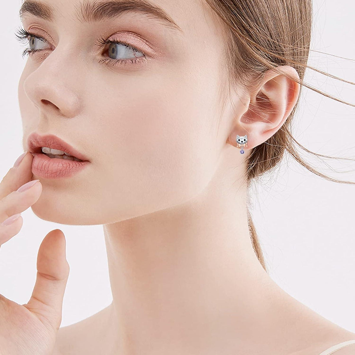 925 Sterling Silber Katzenohrringe mit lila Zirkon - Geschenk für Damen