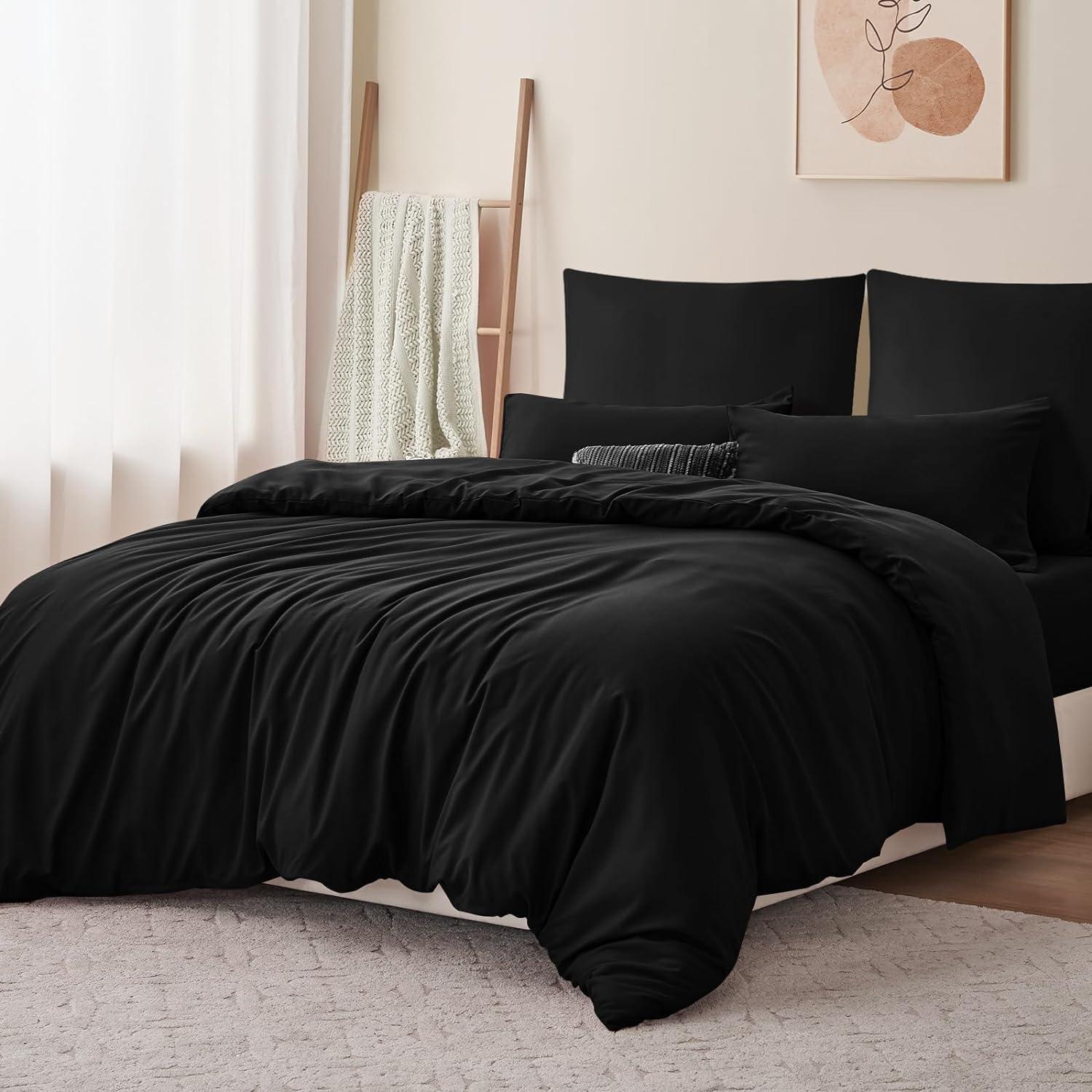 Bettwäsche 200x200 Schwarz 3teilig - Mikrofaser Set mit