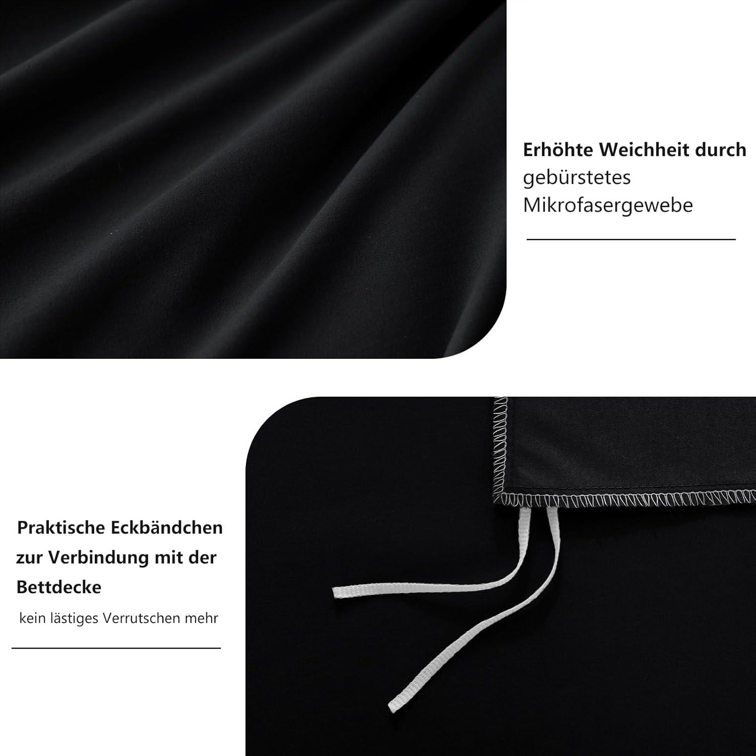 Bettwäsche 135x200 Schwarz 4tlg. - Mikrofaser Weich & Bügelfrei