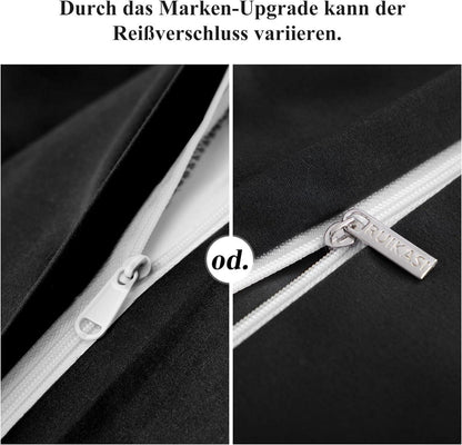 Bettwäsche 135x200 Schwarz 4tlg. Set Mikrofaser Reißverschluss