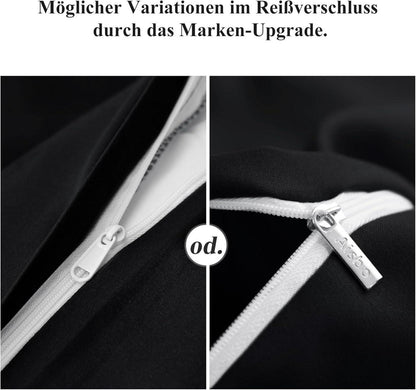 Bettwäsche Set 220x240 Schwarz 3tlg Mikrofaser Reißverschluss Kissenbezug