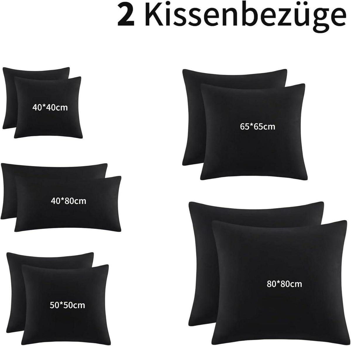 Kissenbezug 40x80 Schwarz 2er Set Mikrofaser Reißverschluss