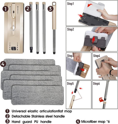 Bodenwischer mit Eimer Set und 6 Mikrofaser Wischpads