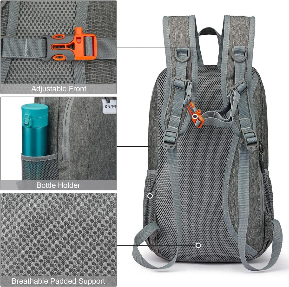 G4Free 10L Mini Rucksack Daypack Tagesrucksack Wanderrucksack Grau Unisex