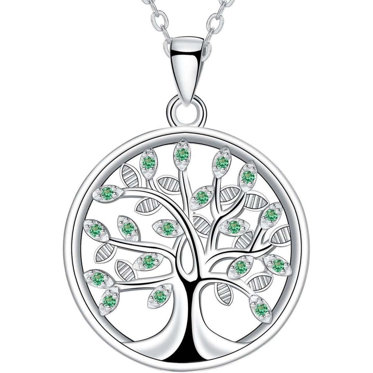 Lebensbaum Halskette Damen 925 Sterling Silber Grün Zirkonia
