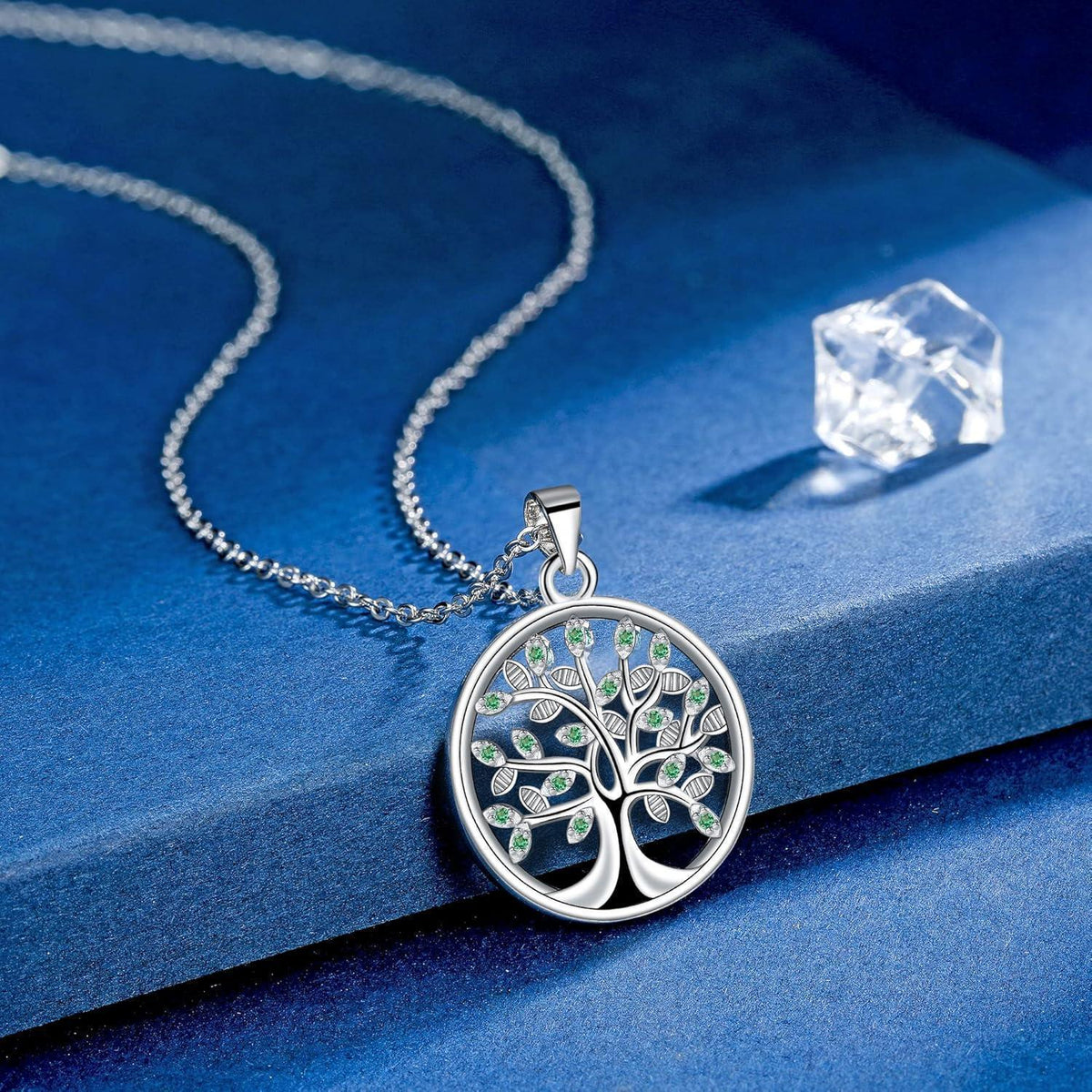 Lebensbaum Halskette Damen 925 Sterling Silber Grün Zirkonia