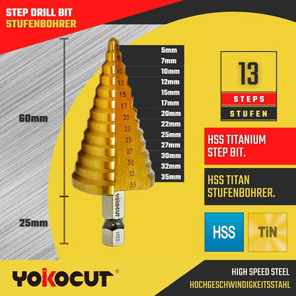 Stufenbohrer Ø 5-35mm HSS mit 9,5mm Schaft für Metall & Holz