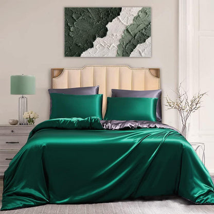 Satin Bettwäsche Set 135x200 cm, Grün Grau, 4-teilig
