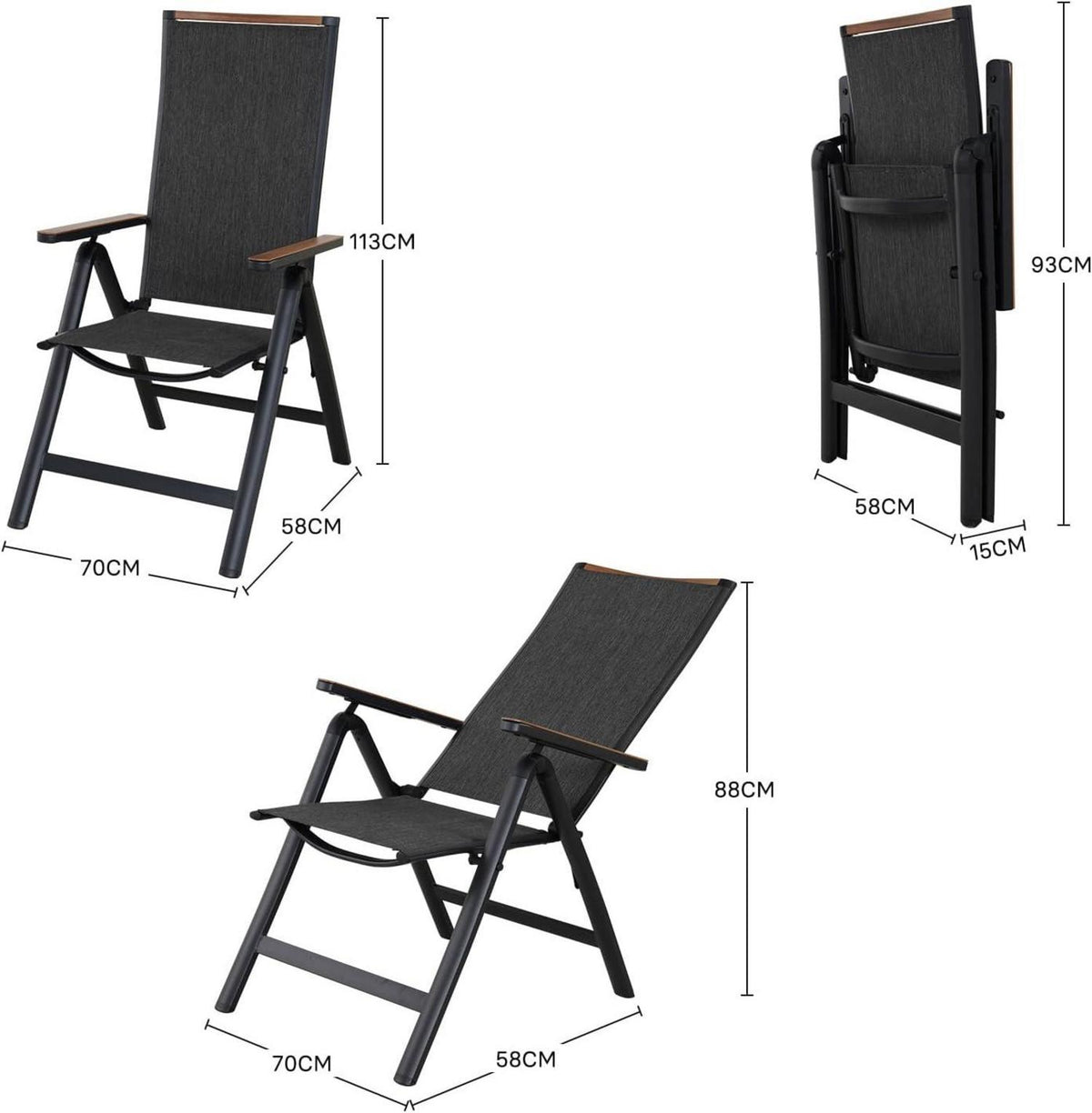 Garten Klappstuhl Aluminium Hochlehner 6-Fach Verstellbare Mesh