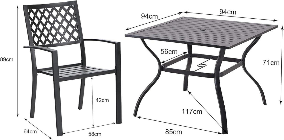 Gartenmöbel Set mit 4 Stühlen & Tisch - Wetterfest - Schwarz