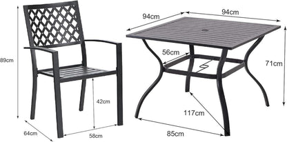 Gartenmöbel Set mit 4 Stühlen & Tisch - Wetterfest - Schwarz