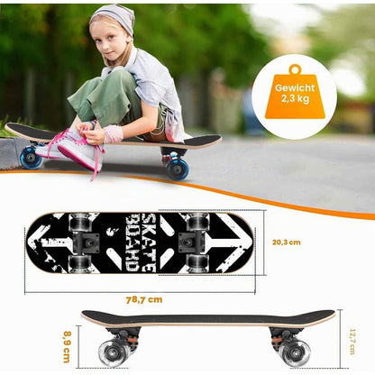 Skateboard Komplett Set mit Blinkrädern – 9 Schichten Ahorn