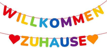 Buntes Willkommen Zuhause Banner mit 19 Wimpeln und 2 Juteseil