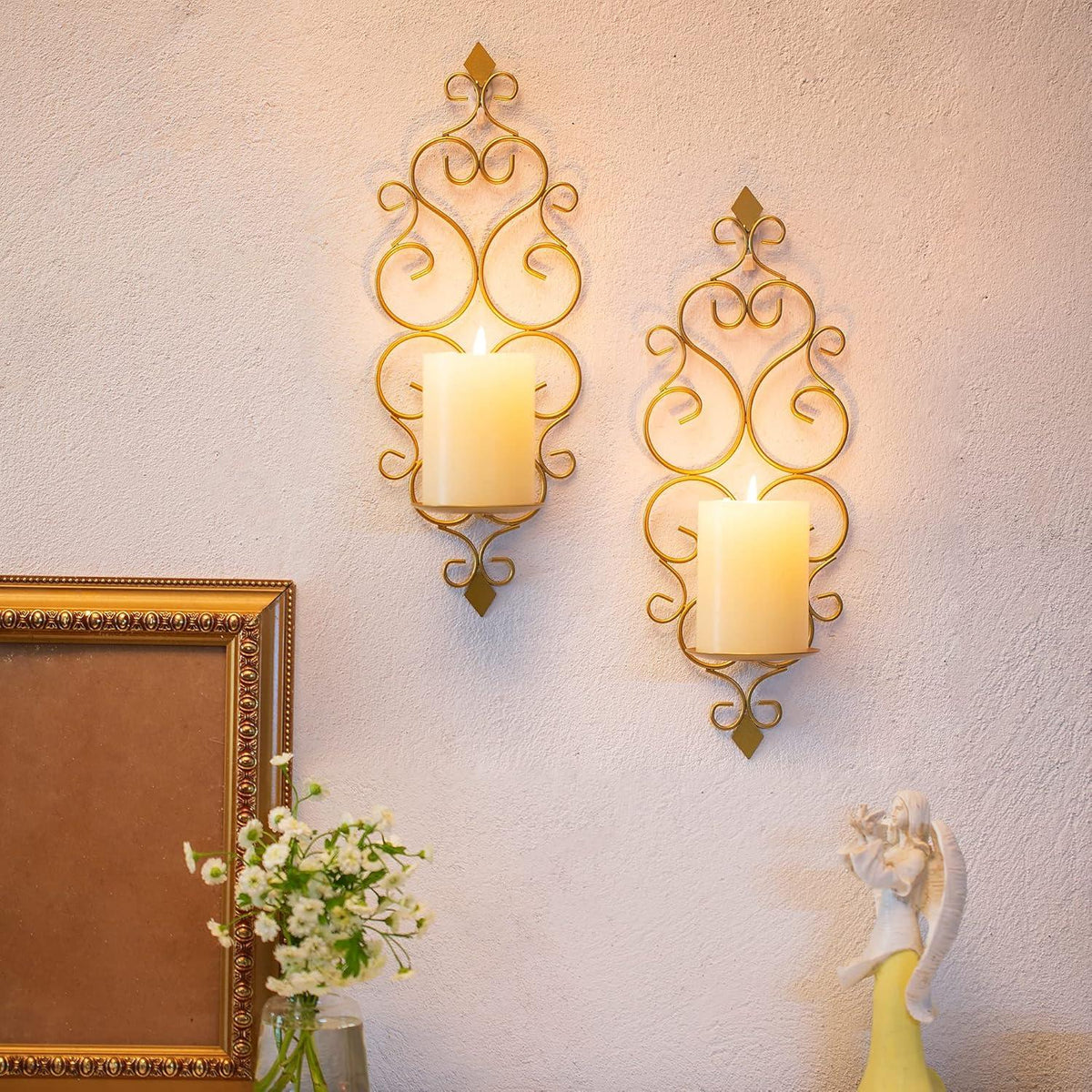 Wandkerzenhalter Set Metall Vintage Wanddeko Gold 2er-Set