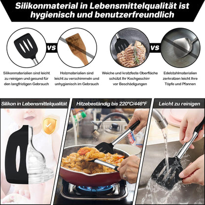 Küchenhelfer Set 6-teilig Silikon Kochutensilien Schwarz