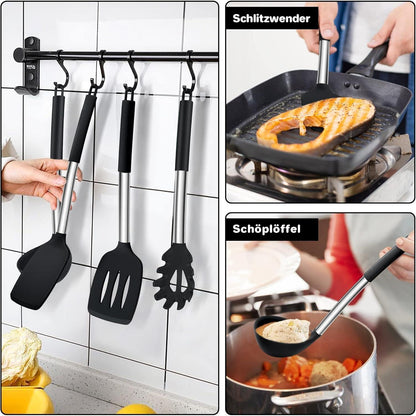 Küchenhelfer Set 6-teilig Silikon Kochutensilien Schwarz