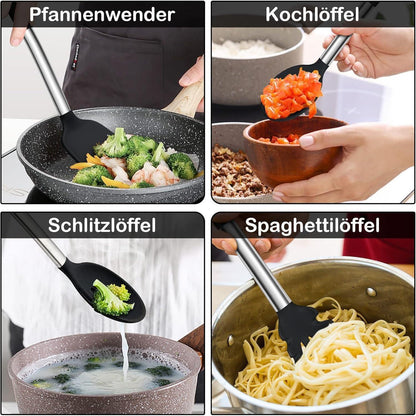 Küchenhelfer Set 6-teilig Silikon Kochutensilien Schwarz