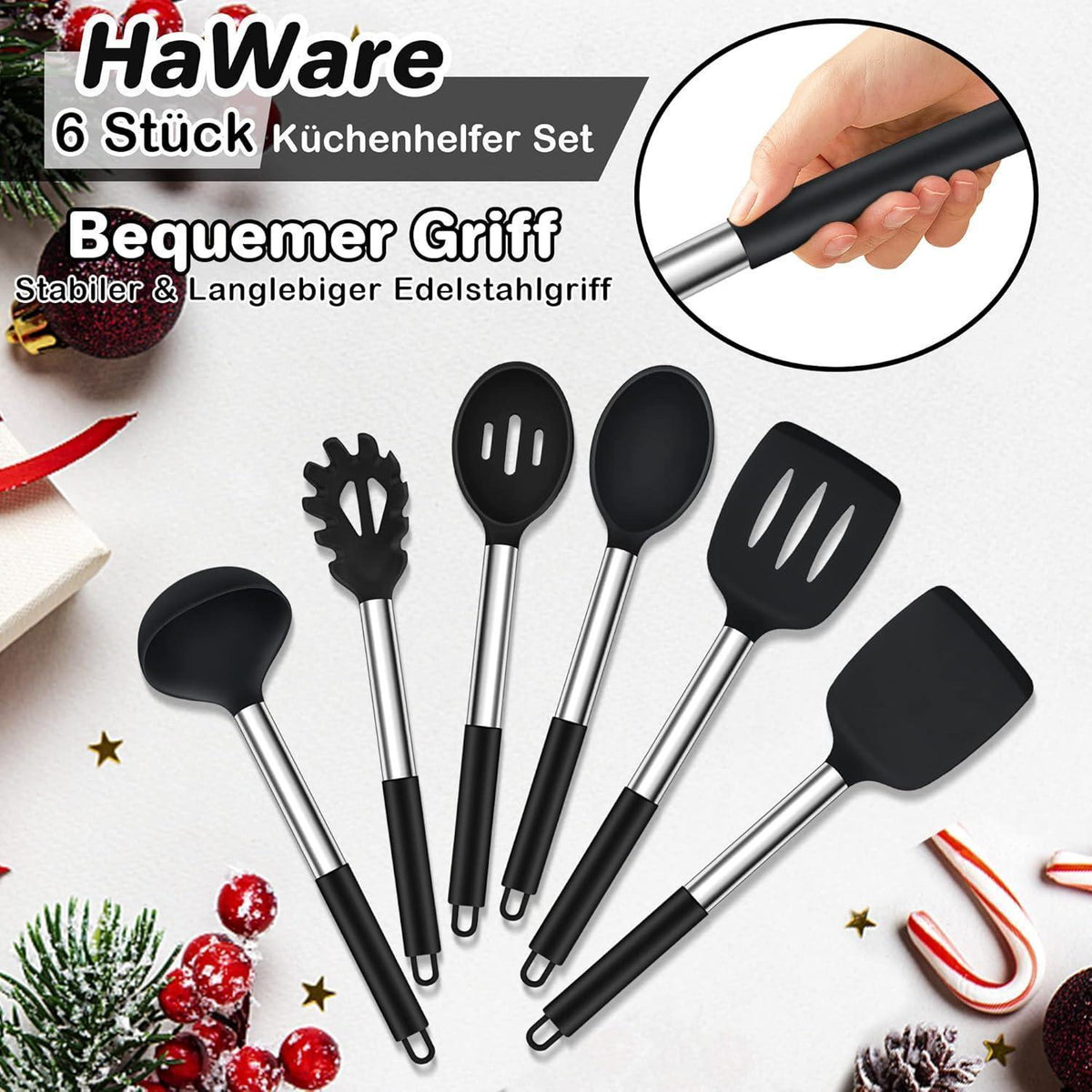 Küchenhelfer Set 6-teilig Silikon Kochutensilien Schwarz