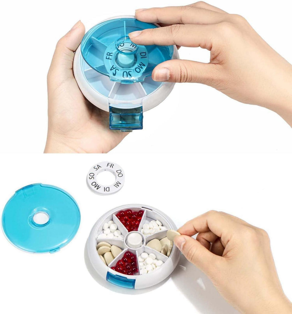 Pillendose für 7 Tage Blau Rotate Tragbar & Leicht