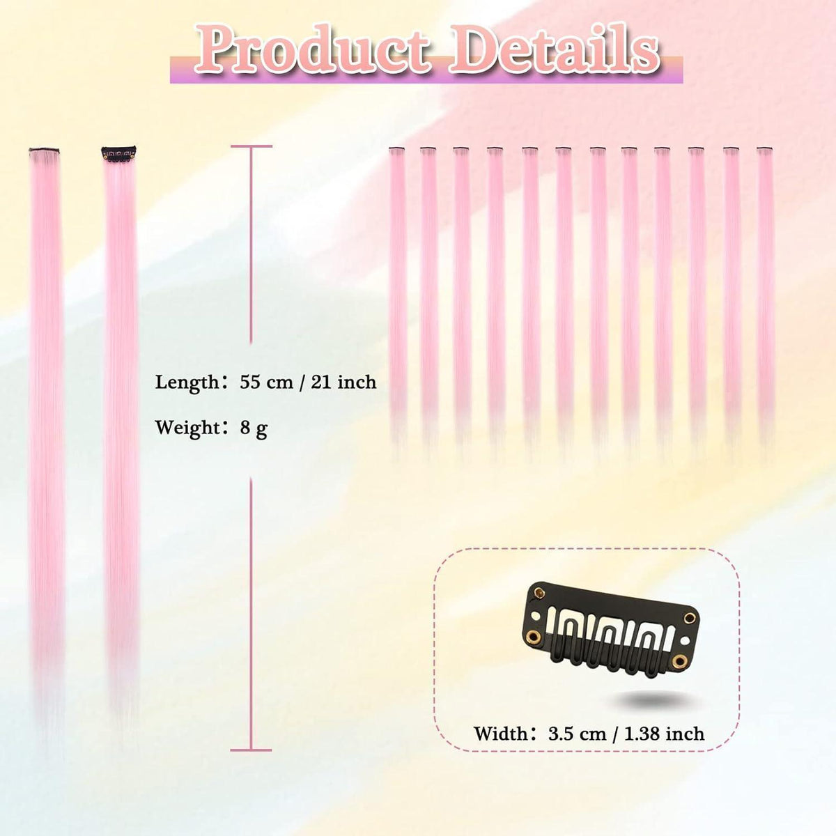Farbige Haarverlängerungen 21 Zoll – 12 Stück Rosa Clip-Ins