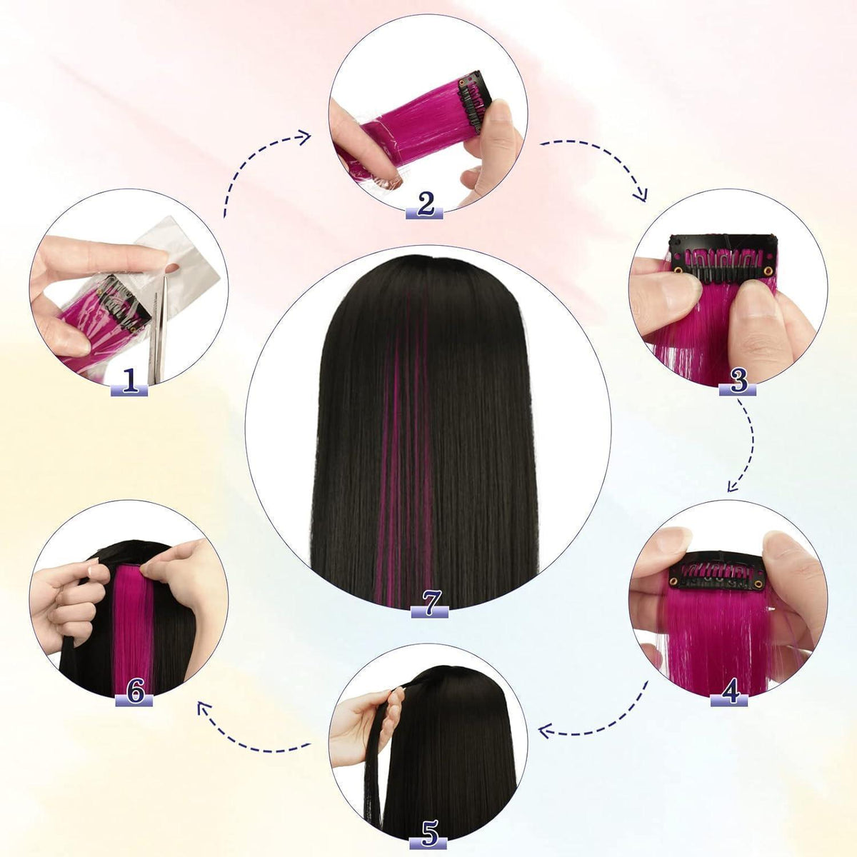Farbige Haarverlängerungen 21 Zoll – 12 Stück Rosa Clip-Ins
