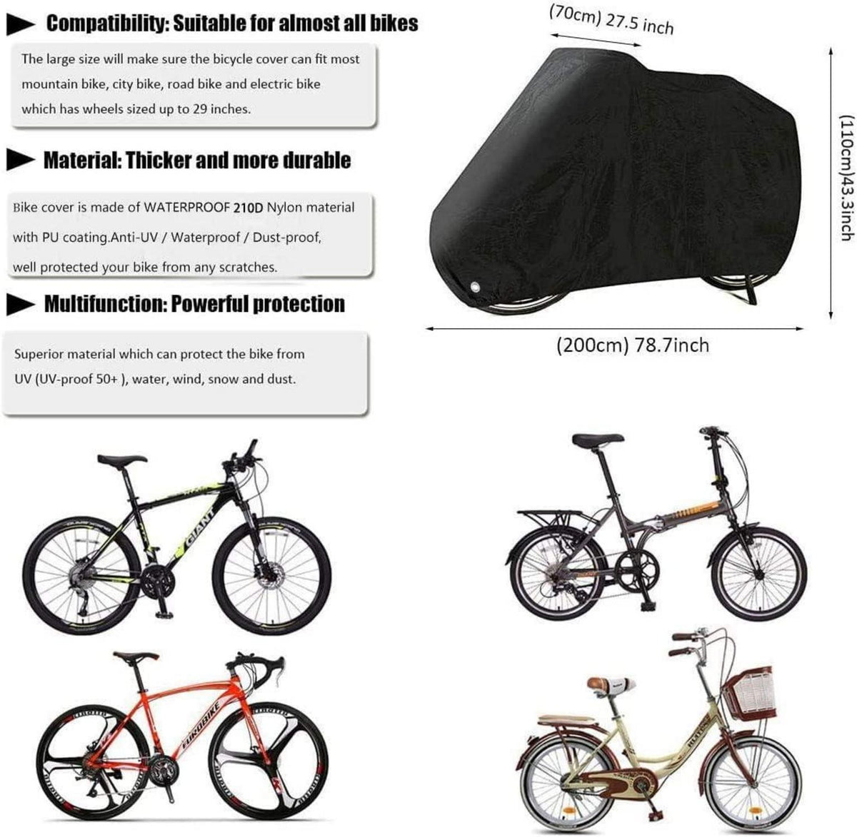 Fahrradgarage Abdeckung Wasserdicht Nylon Hochwertig 200x110x70 cm Schutzhülle