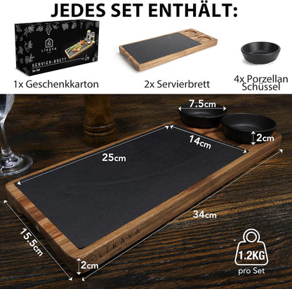LIKAYA Servierbrett Set Akazien-Holz Grill Steak Burger Sushi