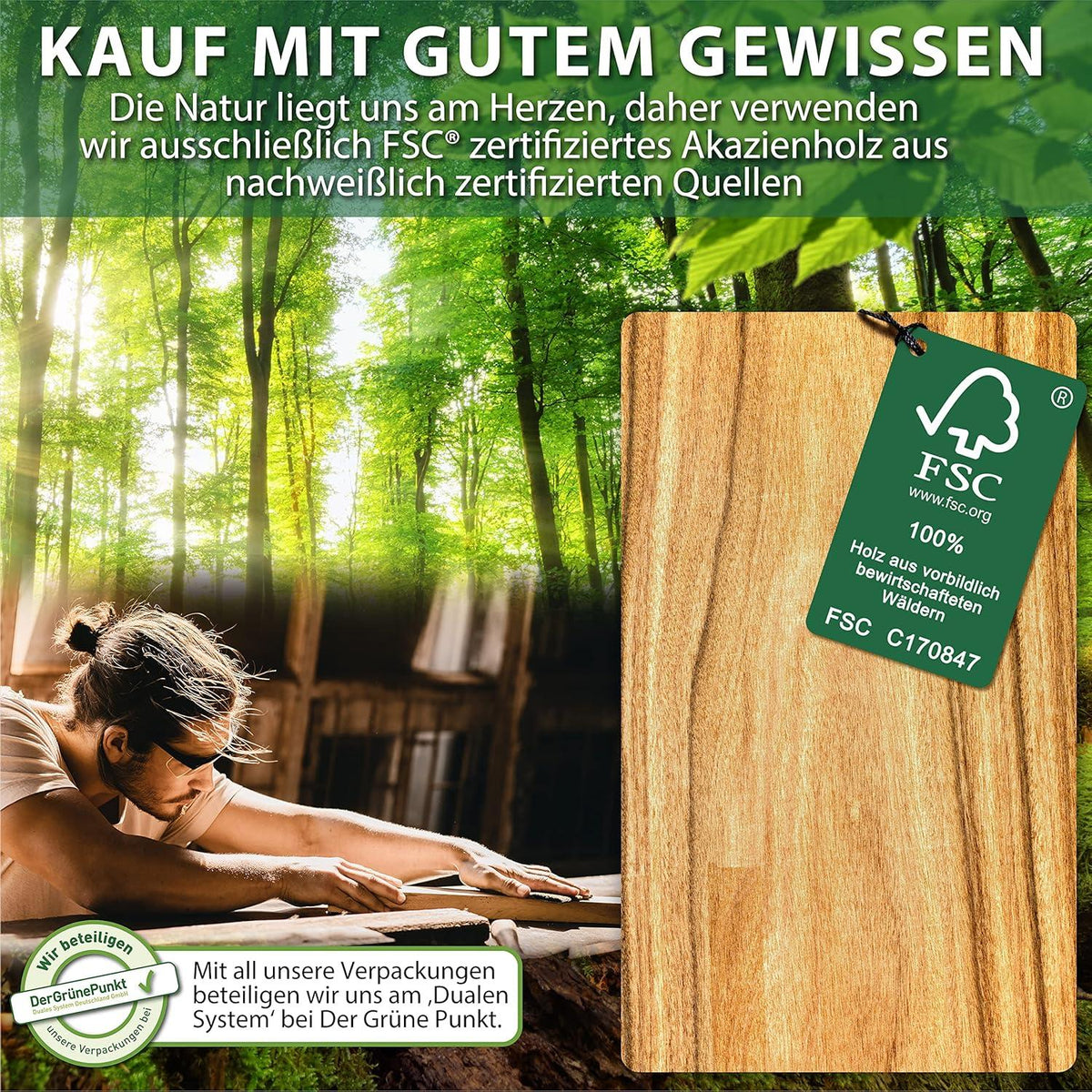 Servierbrett Set FSC Akazienholz Schieferplatte Saucenschüsseln