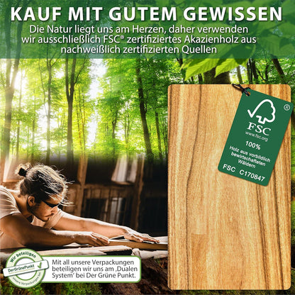 Servierbrett Set FSC Akazienholz Schieferplatte Saucenschüsseln