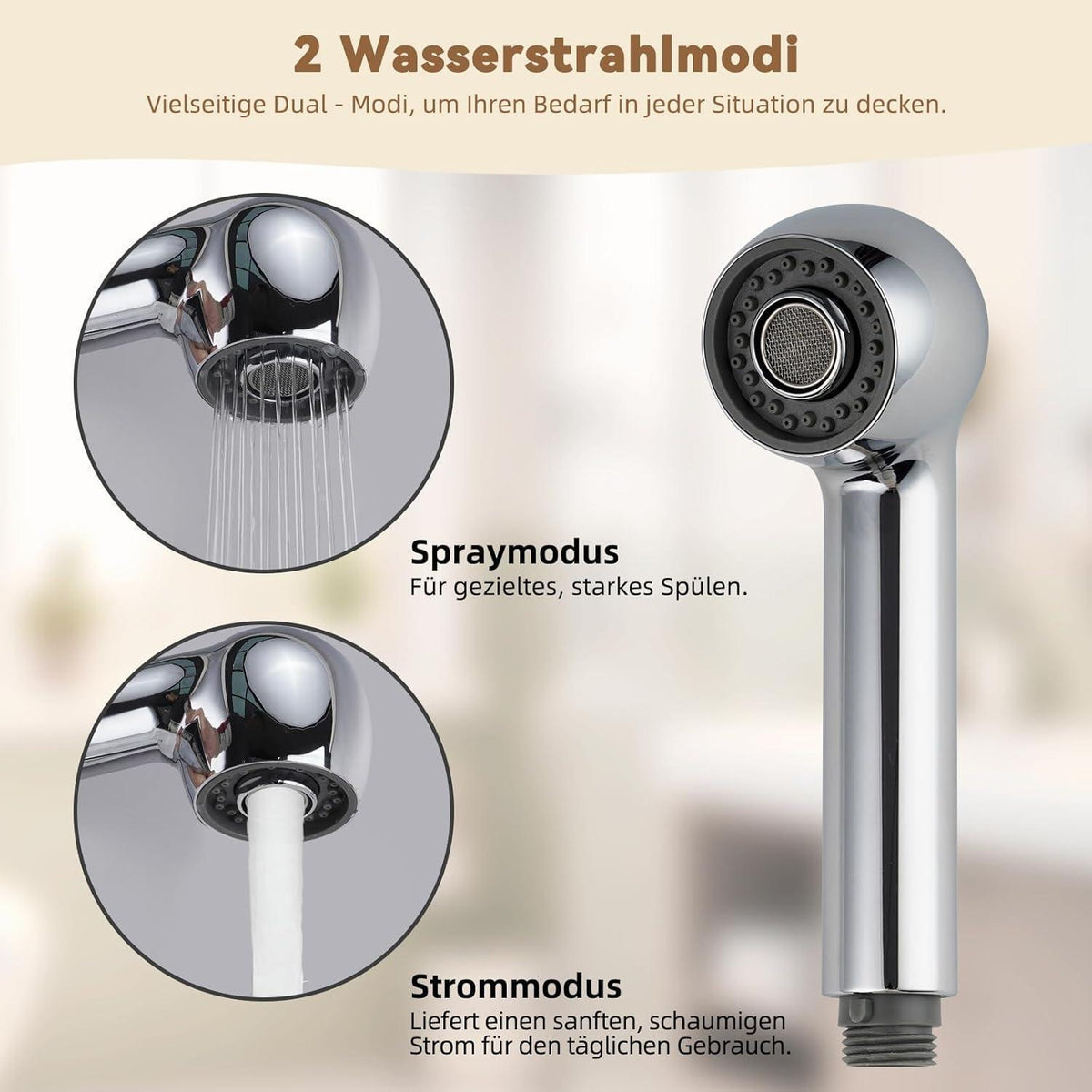 Ausziehbarer Küchenbrausekopf mit 2 Modi – Chrom