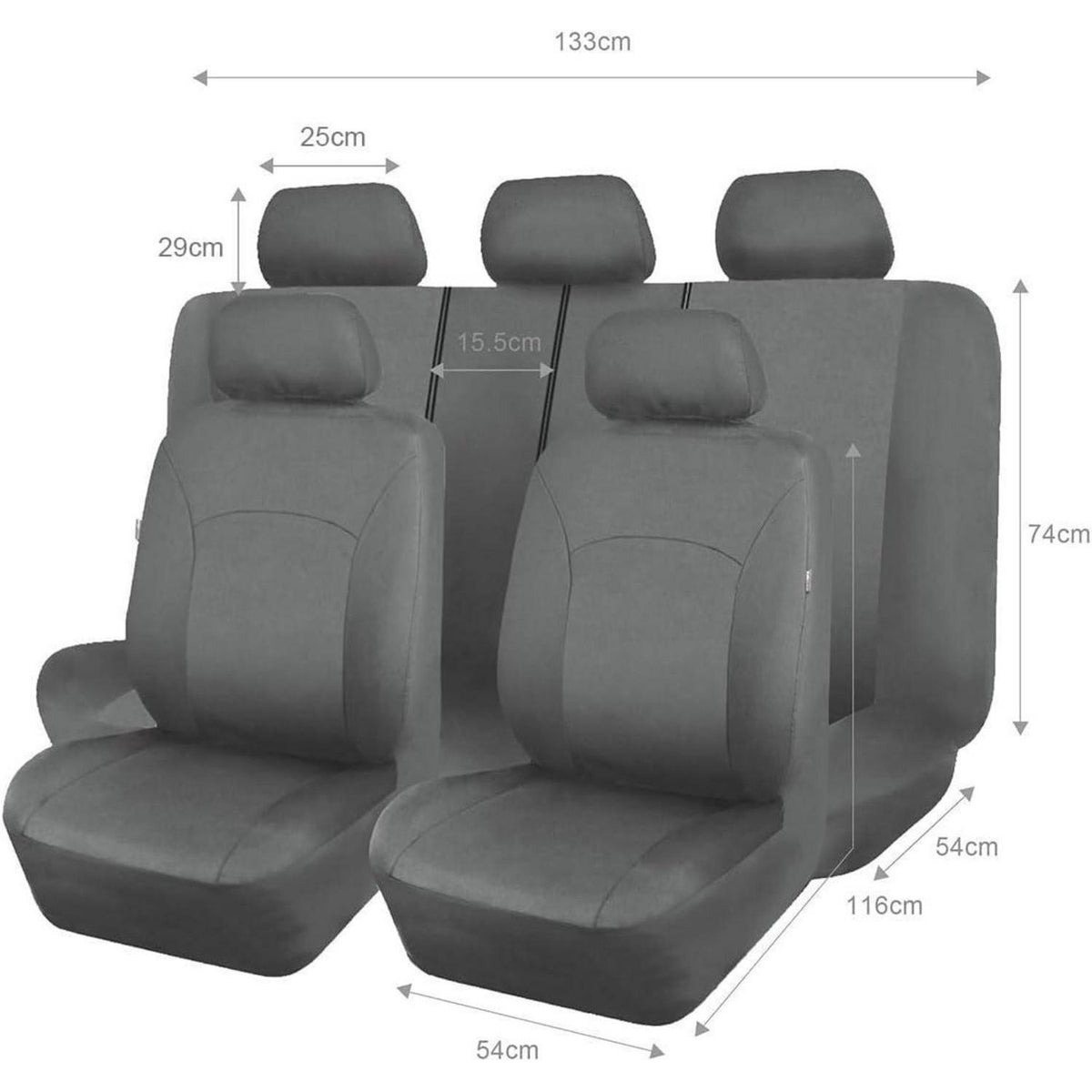 Autositzbezüge Komplettset Universal Grau Polyester Niedriger Rücken