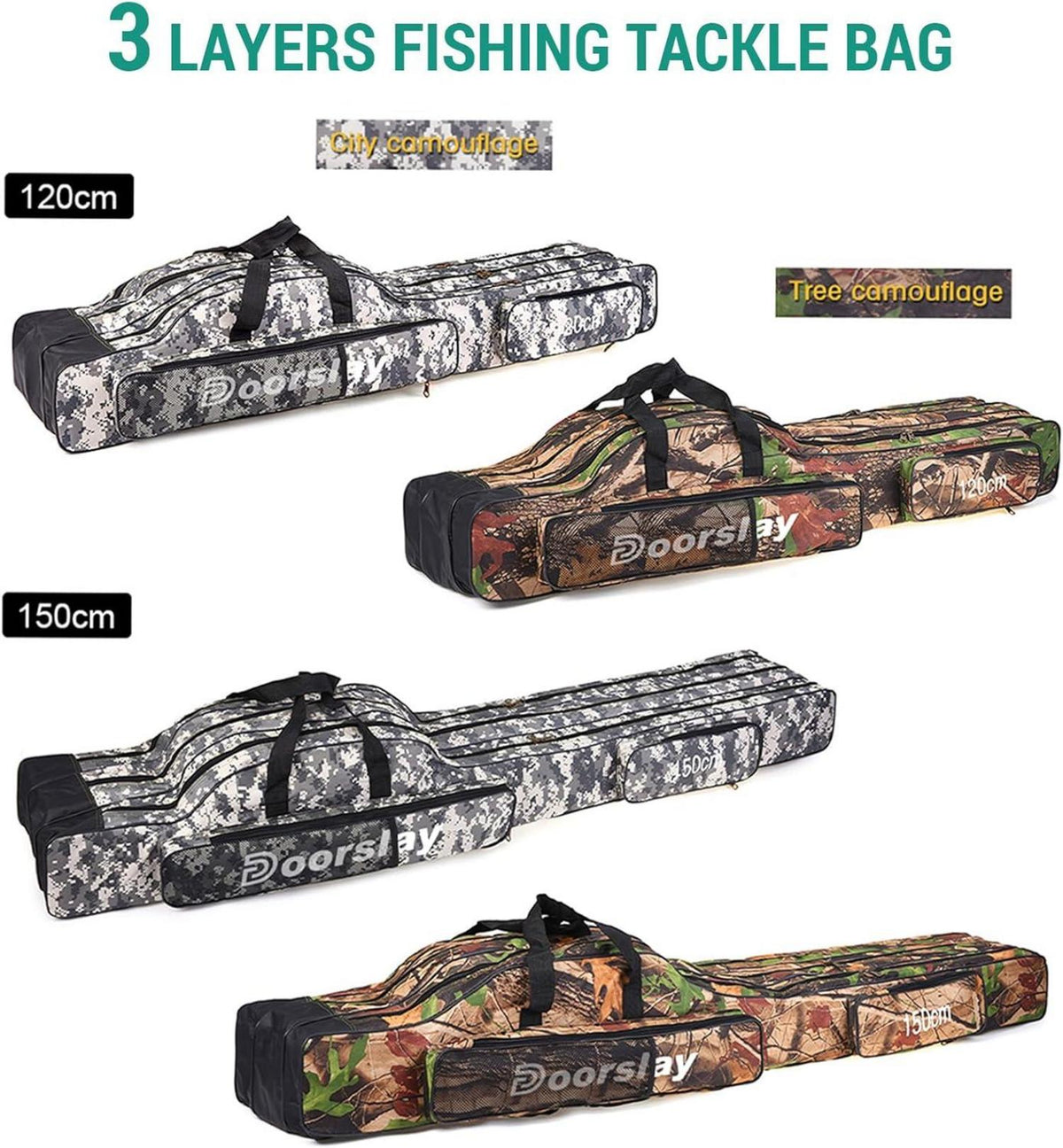 Angeltasche 3-lagig Tragbar Rutentasche Faltbar Rod Case Angelruten 150cm(Tree