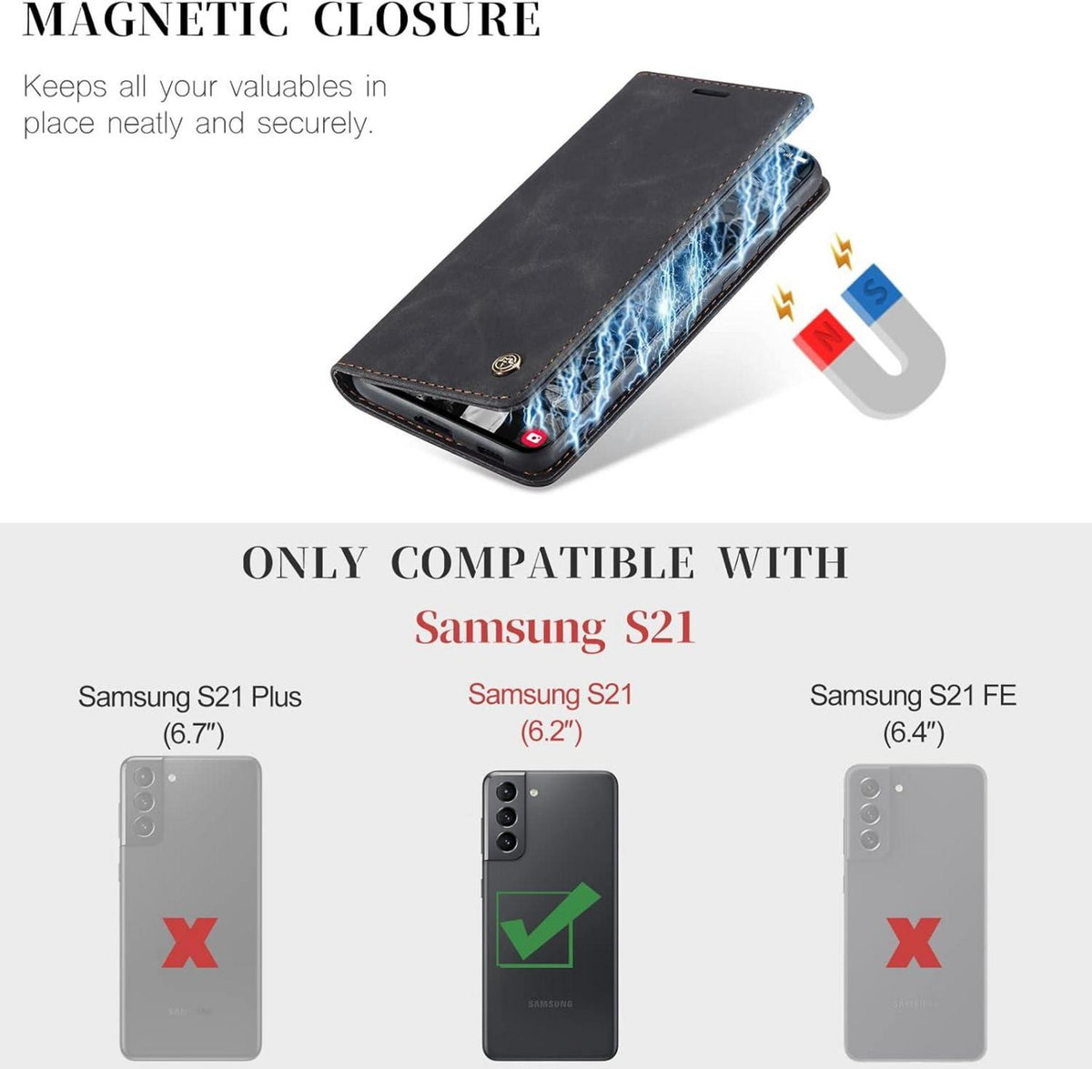 CaseMe Samsung Galaxy S21 Hülle 6.2 Zoll Premium Leder