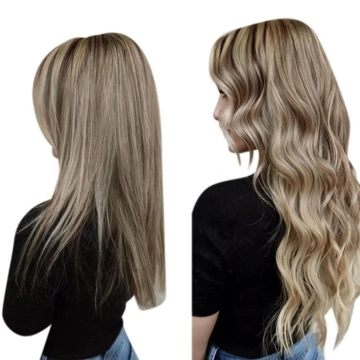 Echthaar Draht Extensions Blond Goldbraun 40cm