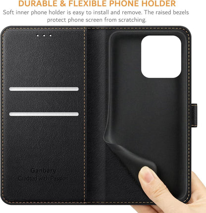 Handyhülle für Xiaomi Redmi 10C - Premium Leder Klapphülle Schwarz