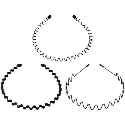 Metall Stirnband Set - 3 Stück Schwarz Welle Haarreif